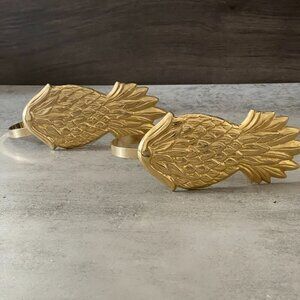 Vintage Two-Piece Set Solid Brass Embossed Pineapple Colonial Curtain Tiebacks